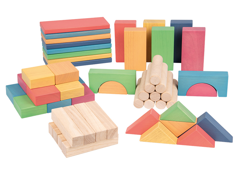 Speelblokken - tickit Rainbow Wooden Jumbo Block Set - hout - regenboogkleuren - met opbergtray - loose parts - set van 54 assorti