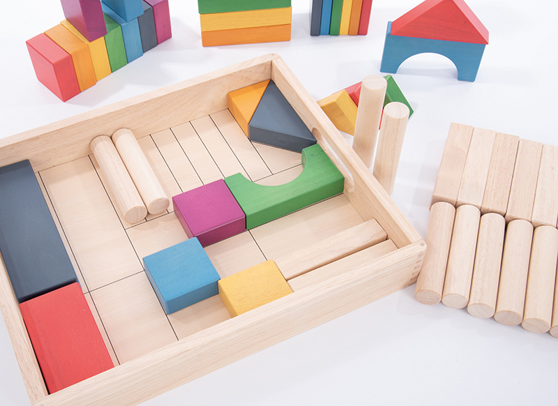 Speelblokken - tickit Rainbow Wooden Jumbo Block Set - hout - regenboogkleuren - met opbergtray - loose parts - set van 54 assorti