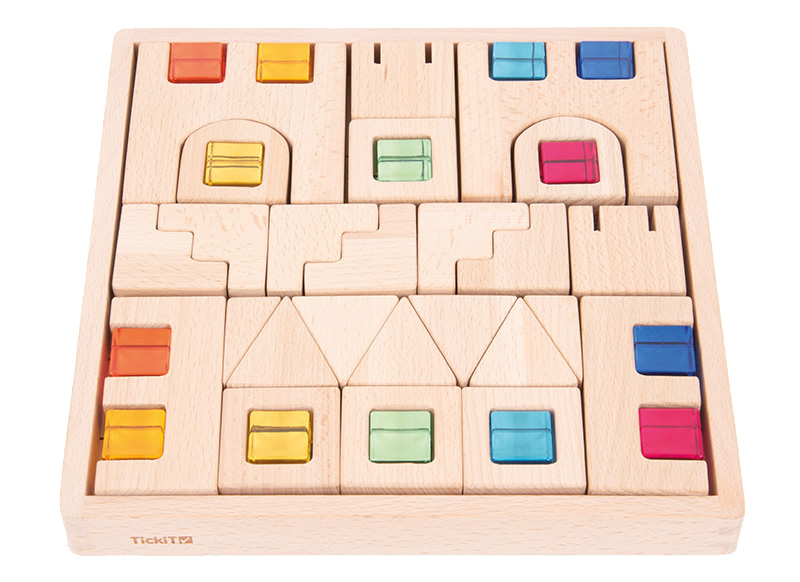 Speelblokken - tickit Wooden Building Gem Blocks - hout - set van 40 assorti