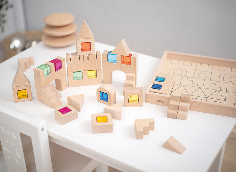 Speelblokken - tickit Wooden Building Gem Blocks - hout - set van 40 assorti