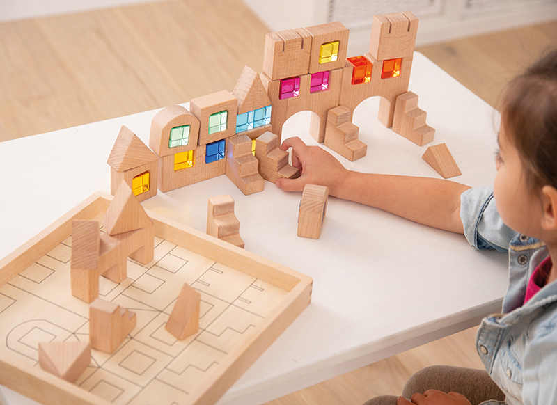 Speelblokken - tickit Wooden Building Gem Blocks - hout - set van 40 assorti