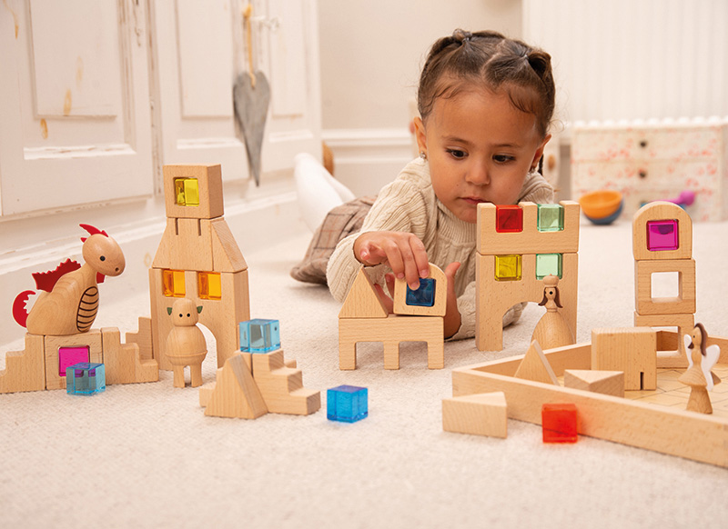 Speelblokken - tickit Wooden Building Gem Blocks - hout - set van 40 assorti