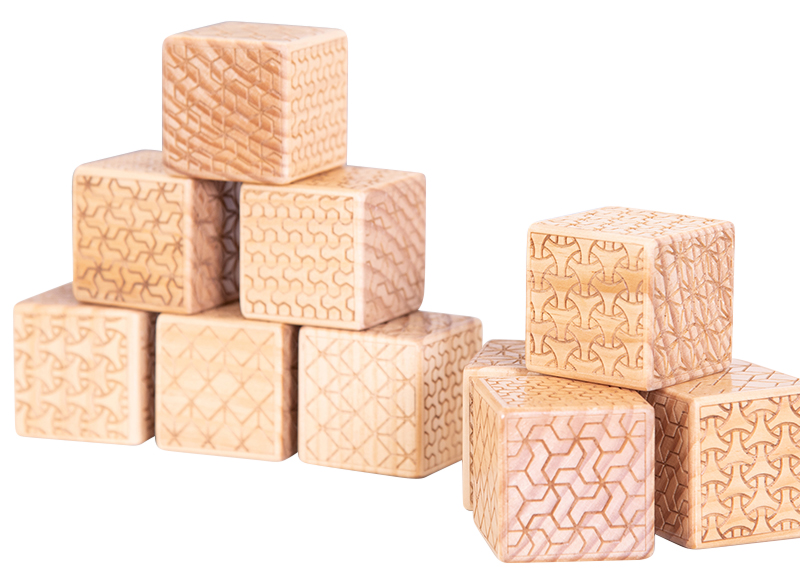 Constructie - blouwblokken - multi sensorische bouwblokken - TTS - hout - pattern bricks - set van 10