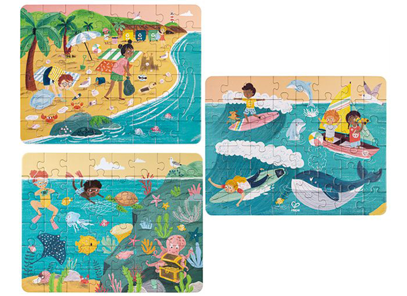 Puzzels - karton - Hape - 3-in 1 puzzel - ocean friends - per puzzel